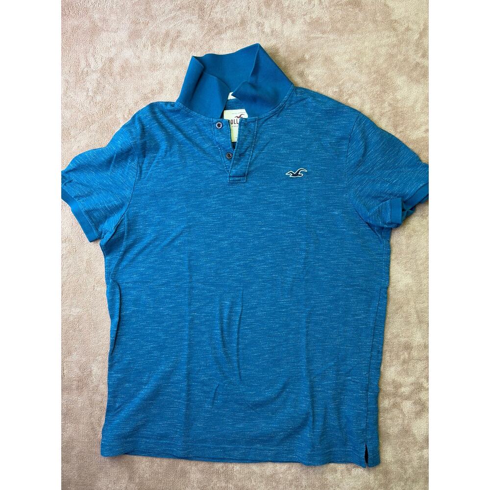 Hollister Men XL Polo Shirt Blue Heather Epic Flex Advanced Stretch Seagull Logo